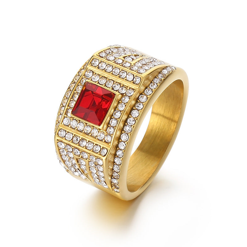 Colored Gemstone Finger Wrench, Inlaid With Zircon Three-Dimensional Texture Stainless Steel Men's Ring