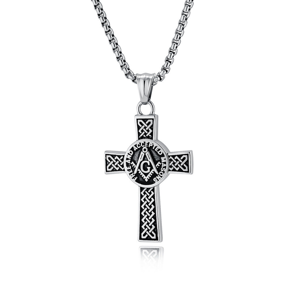 Planderful Masonic Cross Necklace Titanium Steel Pendant For Fraternity Brothers Timeless Celtic Knot