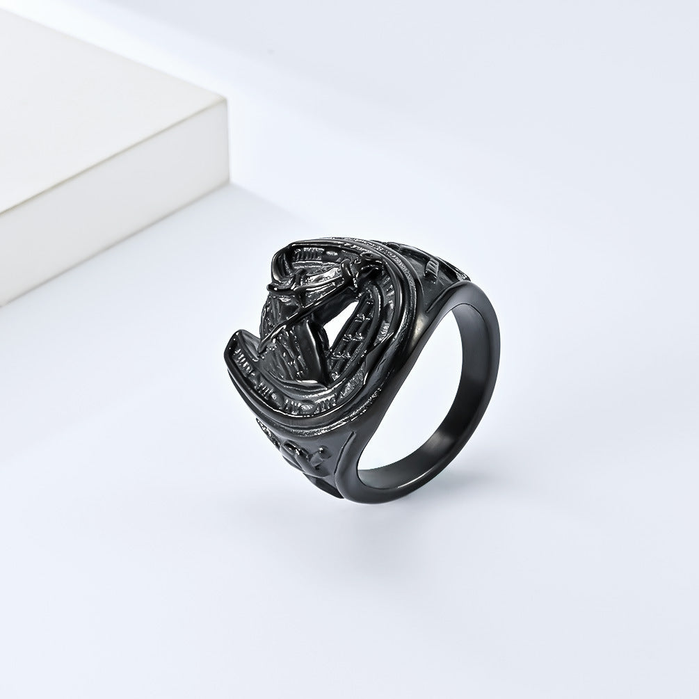 Planderful Horse Head Ring Personalized Racing Style Titanium Steel Jewelry for Equestrian Fans