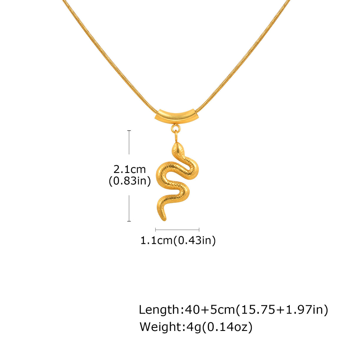 Stainless Steel Gold-Plated Round Snake Chain Snake Pendant Necklace Women Wind