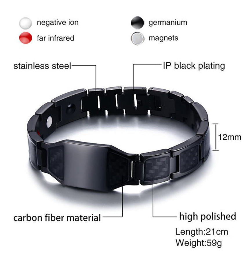 Carbon Fiber Black Stainless Steel Bracelet for Men