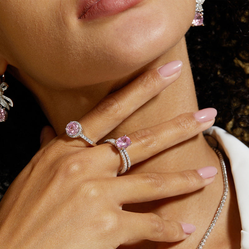 S925 Sterling Silver Zircon Geometric Single-Row Ring