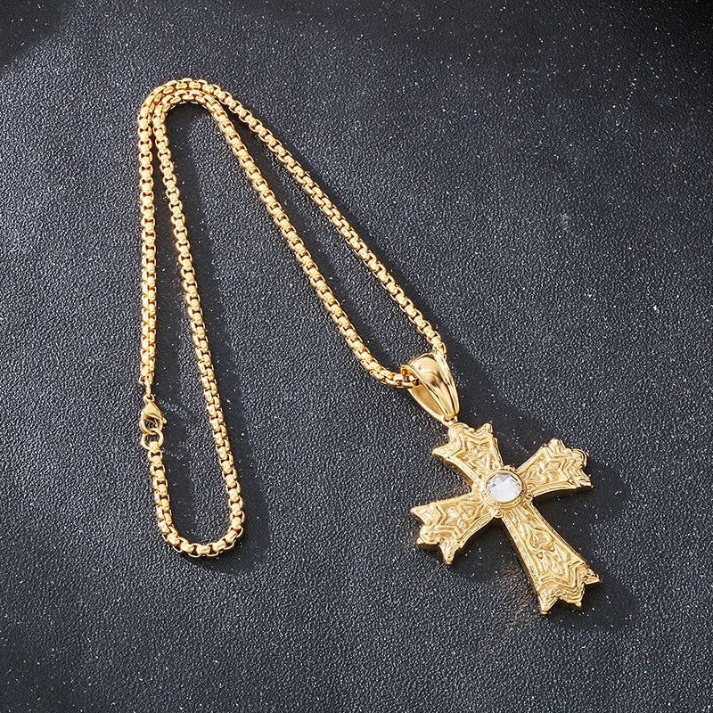 Planderful Mens Zircon Cross Pendant Personalized Necklace