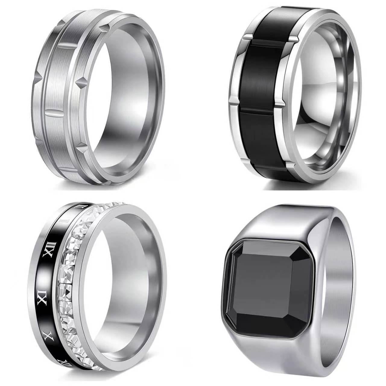Planderful Everyday Genie Stainless Steel Gear Pattern Ring Versatile For Men And Unisex Zircon Inlaid Black Stone