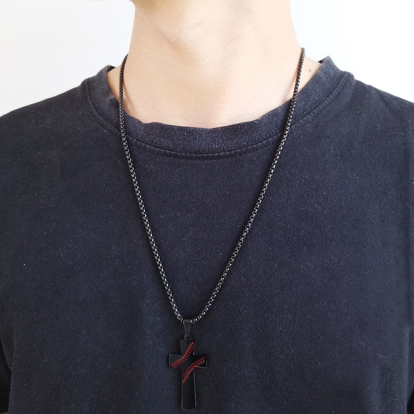 Sports Style Trendy Men's Stainless Steel Baseball Cross Pendant
