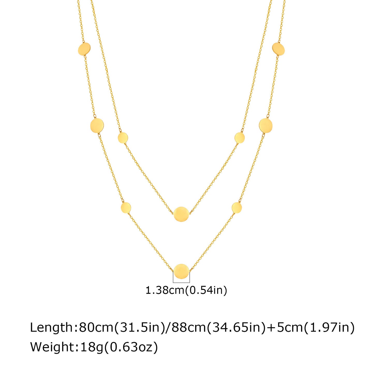 Stainless Steel Hollow Pleated Round Gold Beads Y-Shaped Necklace Size Disc Double Layer