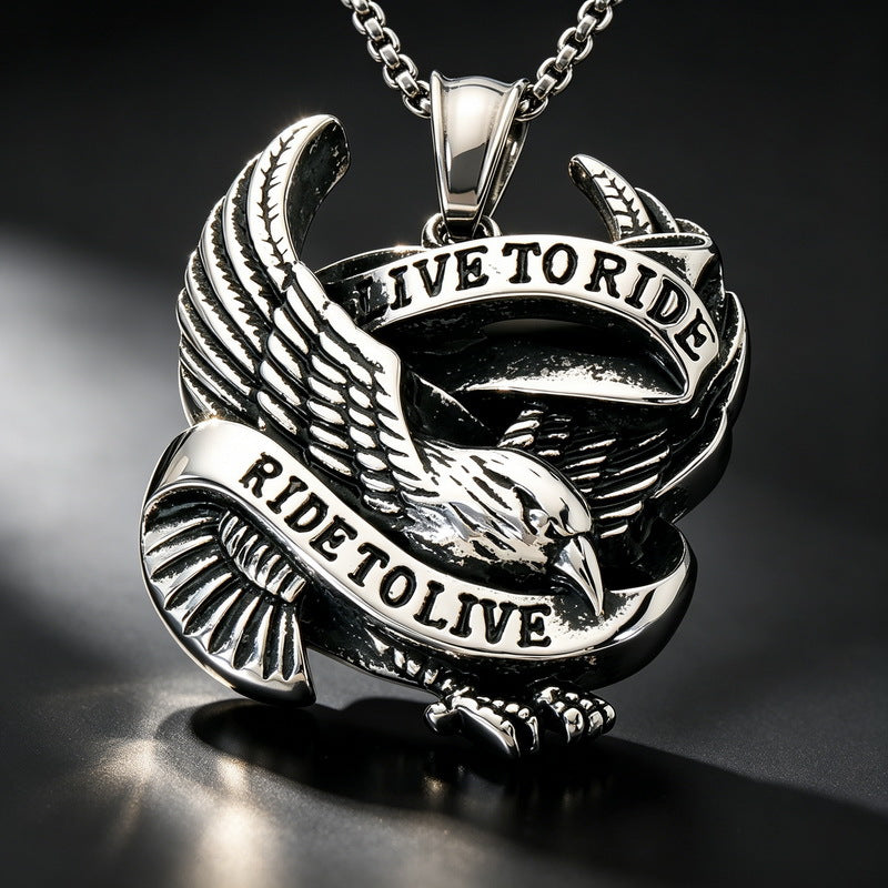 Punk Style Bird Of Prey Eagle Pendant Retro Smeared Eagle Wing Owl Necklace