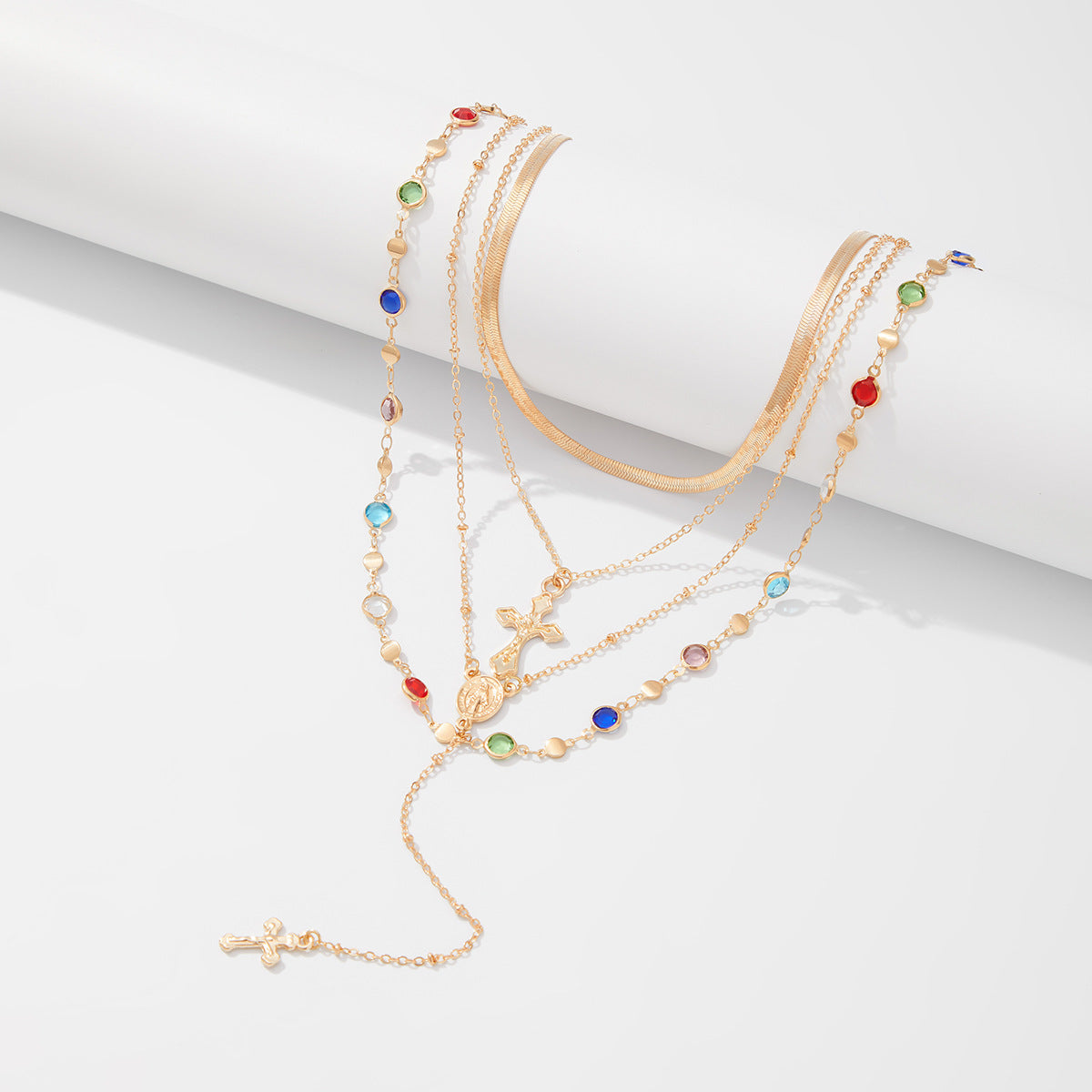 European and American cross-border personalized versatile zircon-encrusted cross pendant necklace, temperament stacked with cold ins long jewelry