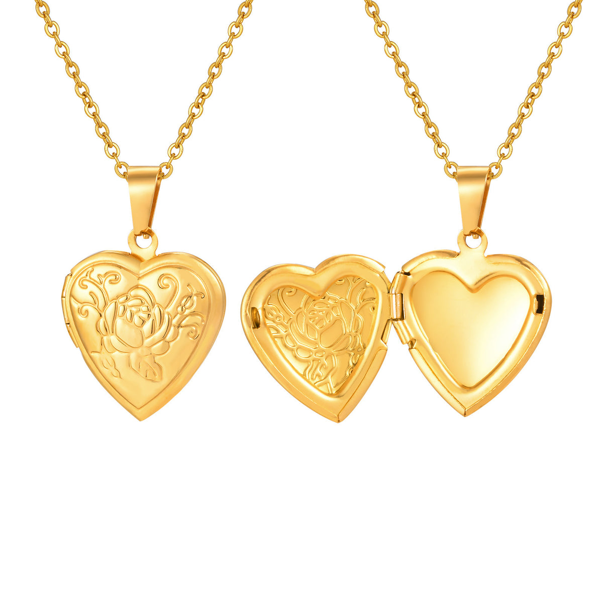 Rose-Embossed Heart Locket Pendant