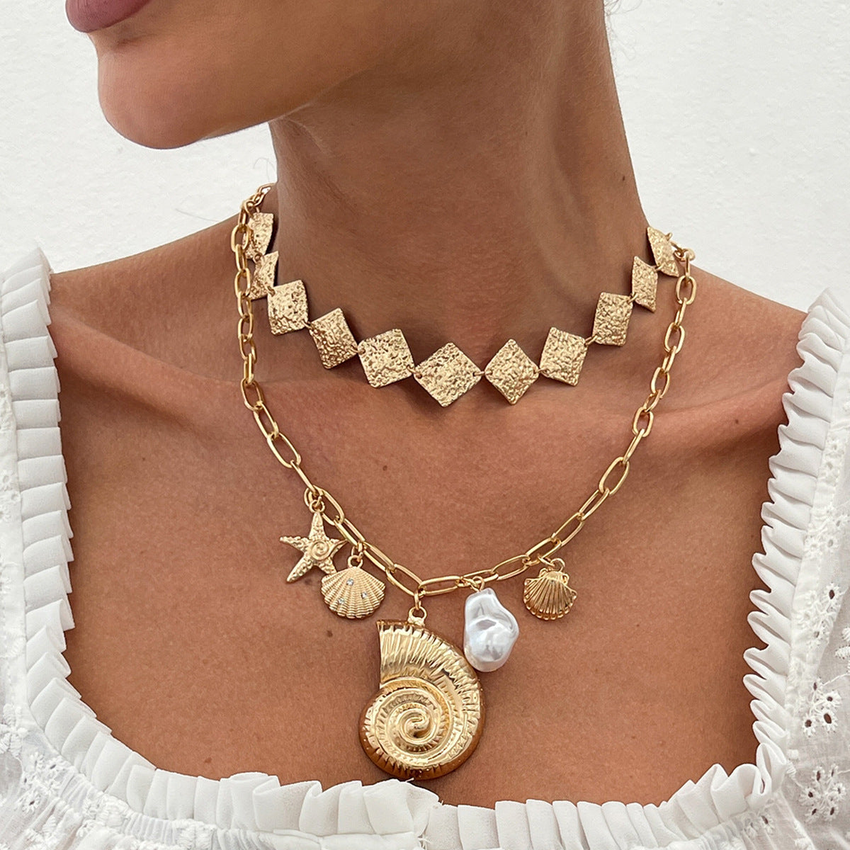 Planderful Vienna Verve Necklace – Ocean Vacation Style with Starfish and Conch Pendant