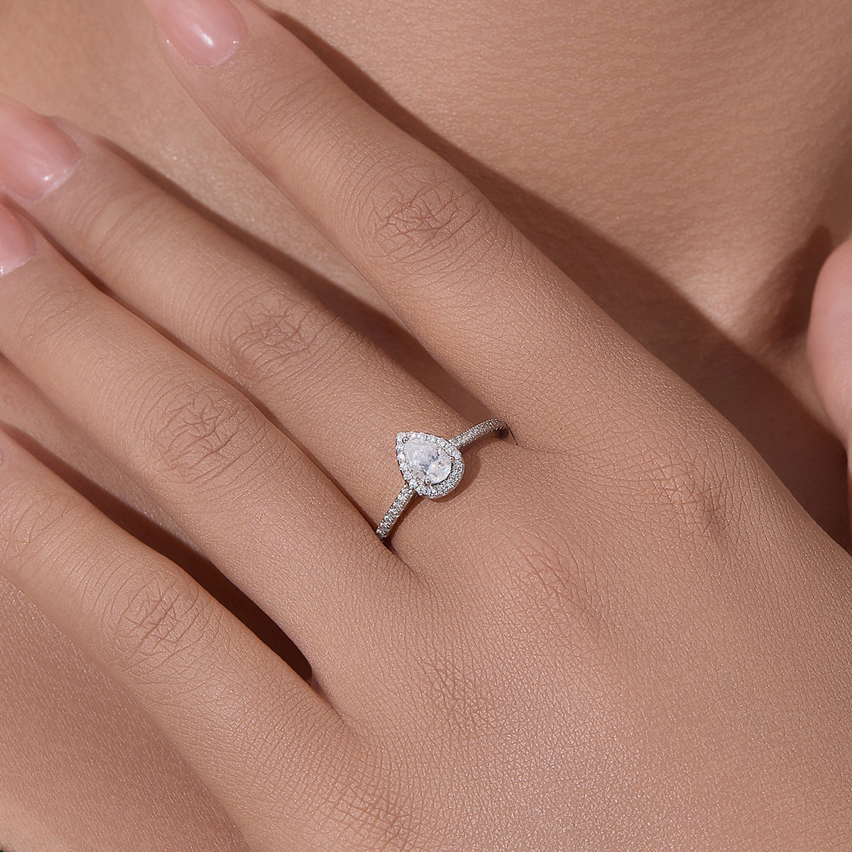 S925 Sterling Silver Water Drop Pear-Shaped Moissanite Ring European, American Marriage Proposal Wedding