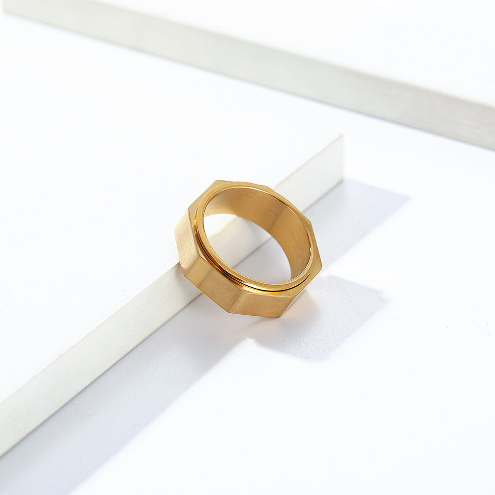 INS Niche Personality Octagonal Nut Titanium Steel Rotating Ring for Men