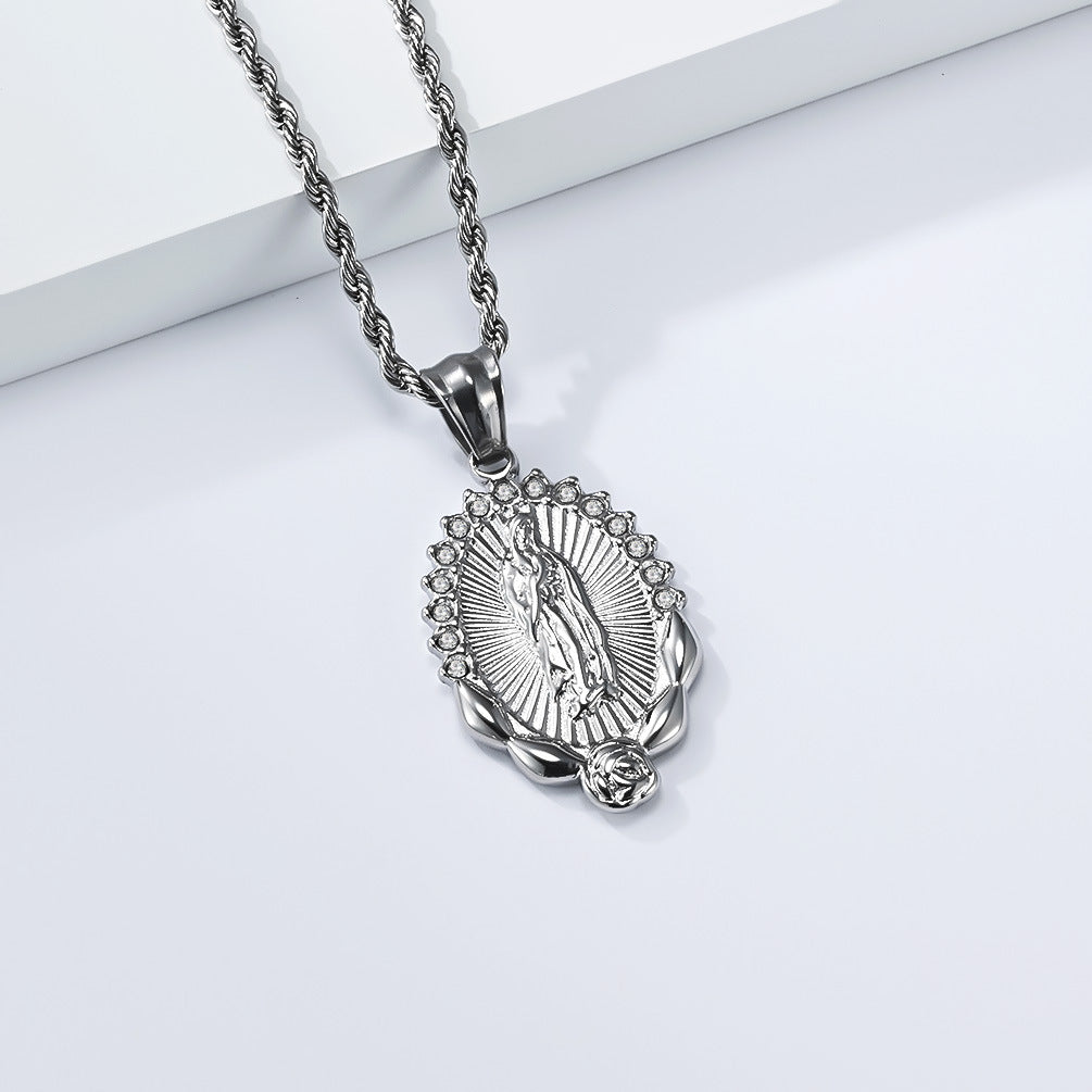 Virgin Mary Necklace Unisex Titanium Steel Twist Chain Planderful Premium Spiritual Jewelry For Him And Her