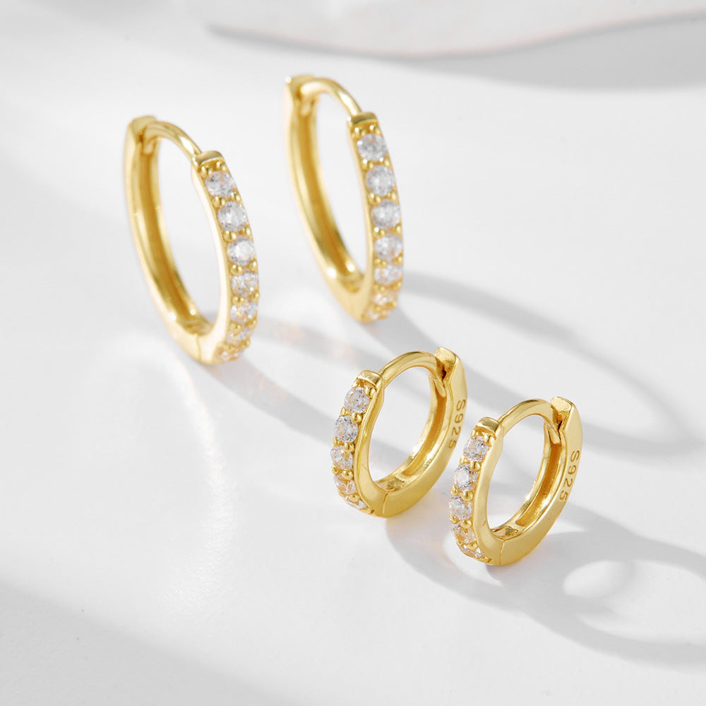 S925 Sterling Silver Ear Buckle Inlaid With Zircon Basic Round Ear Ring Earrings,