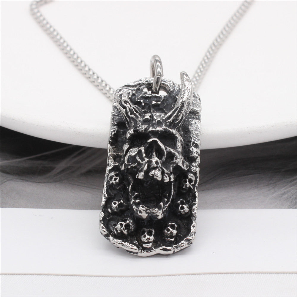Horned Monster Skull Titanium Steel Pendant Necklace
