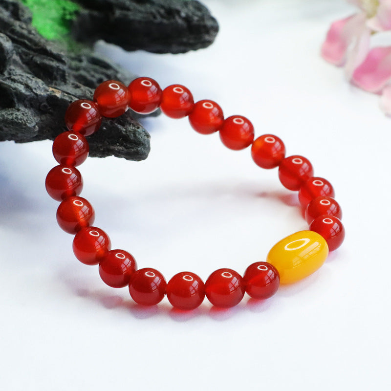 Fortune's Favor Sterling Silver Bracelets with Natural Red Agate and Yellow Chalcedony Gems