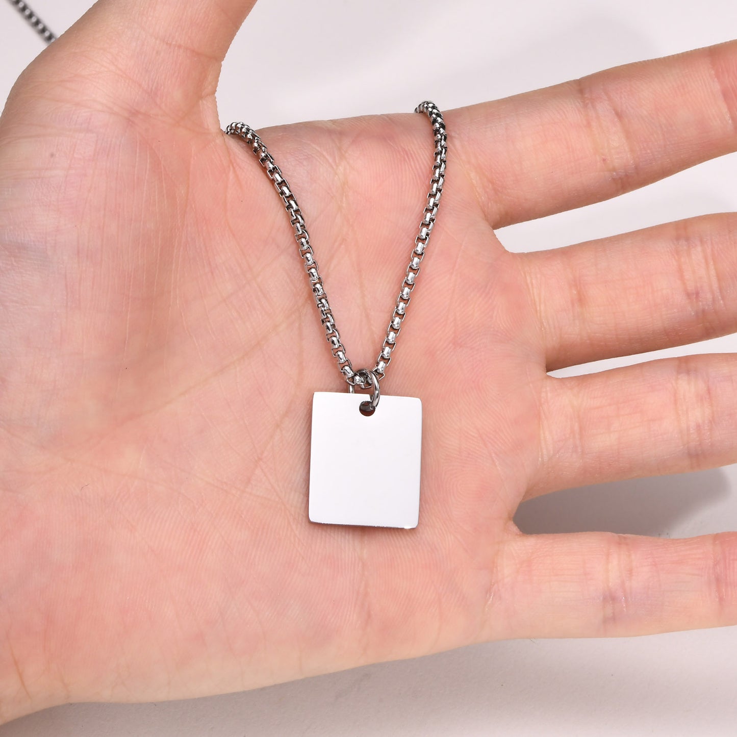 Personality Stainless Steel Square Brand Glossy Pendant Necklace Men's Hip Hop Jewelry Wholesale