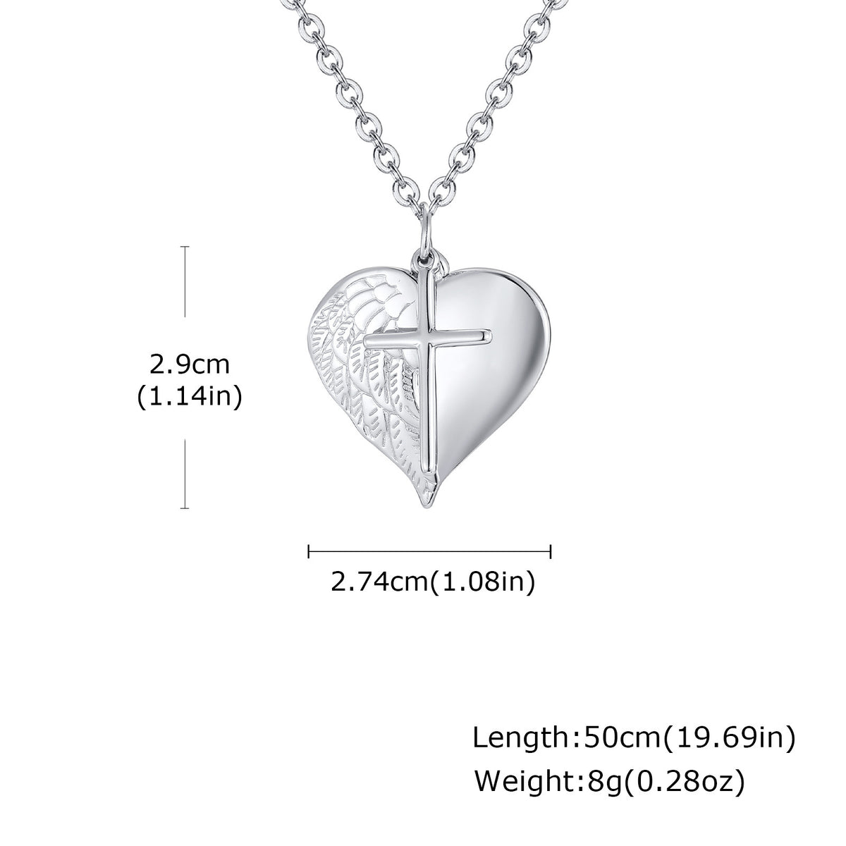 Cross Heart Textured Stainless Steel Pendant Unisex