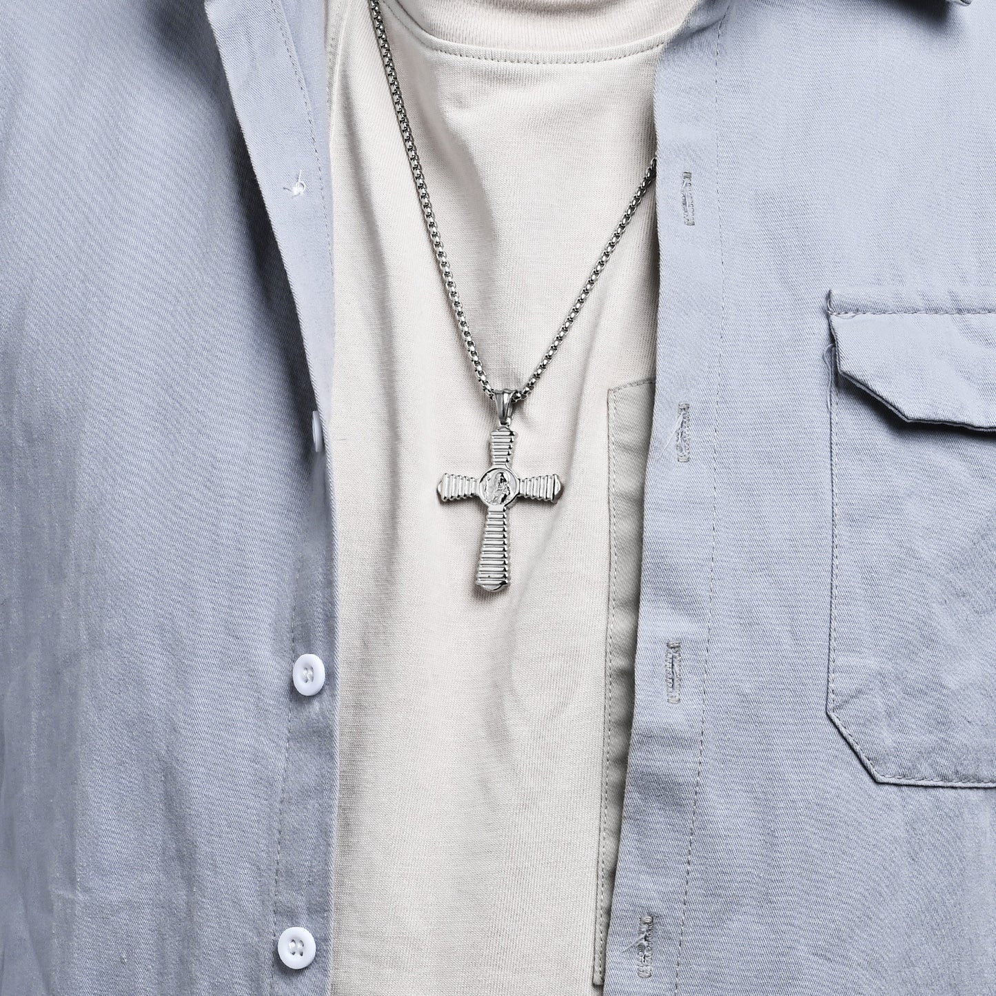 European and American Saint Benedict Exorcist Titanium Steel Cross Necklace for Men