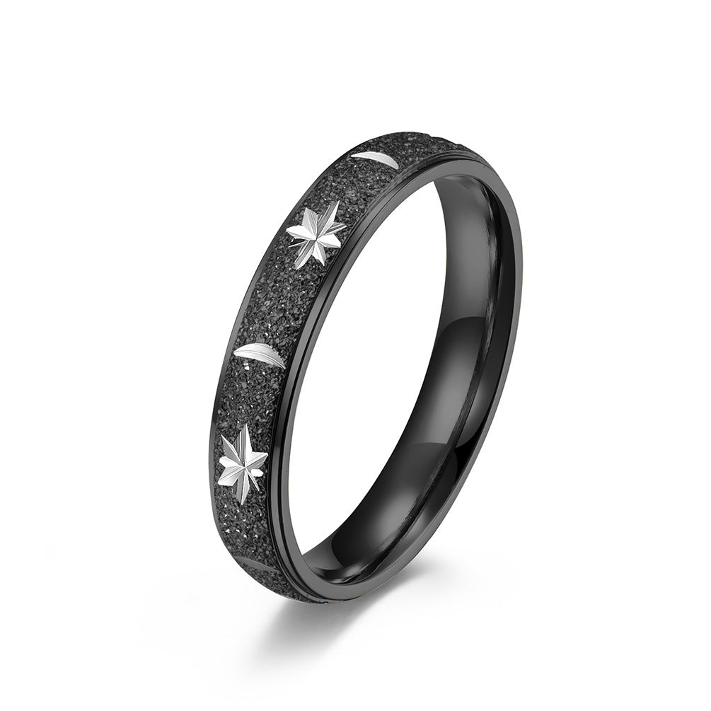 Scrub Engraving Star Moon Stainless Steel Unisex Ring