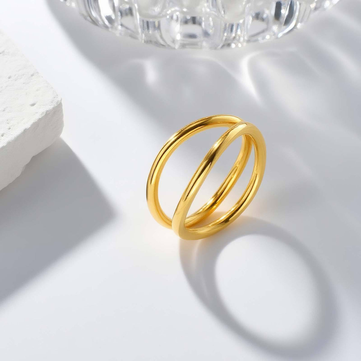 Stainless Steel Two-Piece Set Geometric Lines Double-Layer Size Ring Fine Cold Wind
