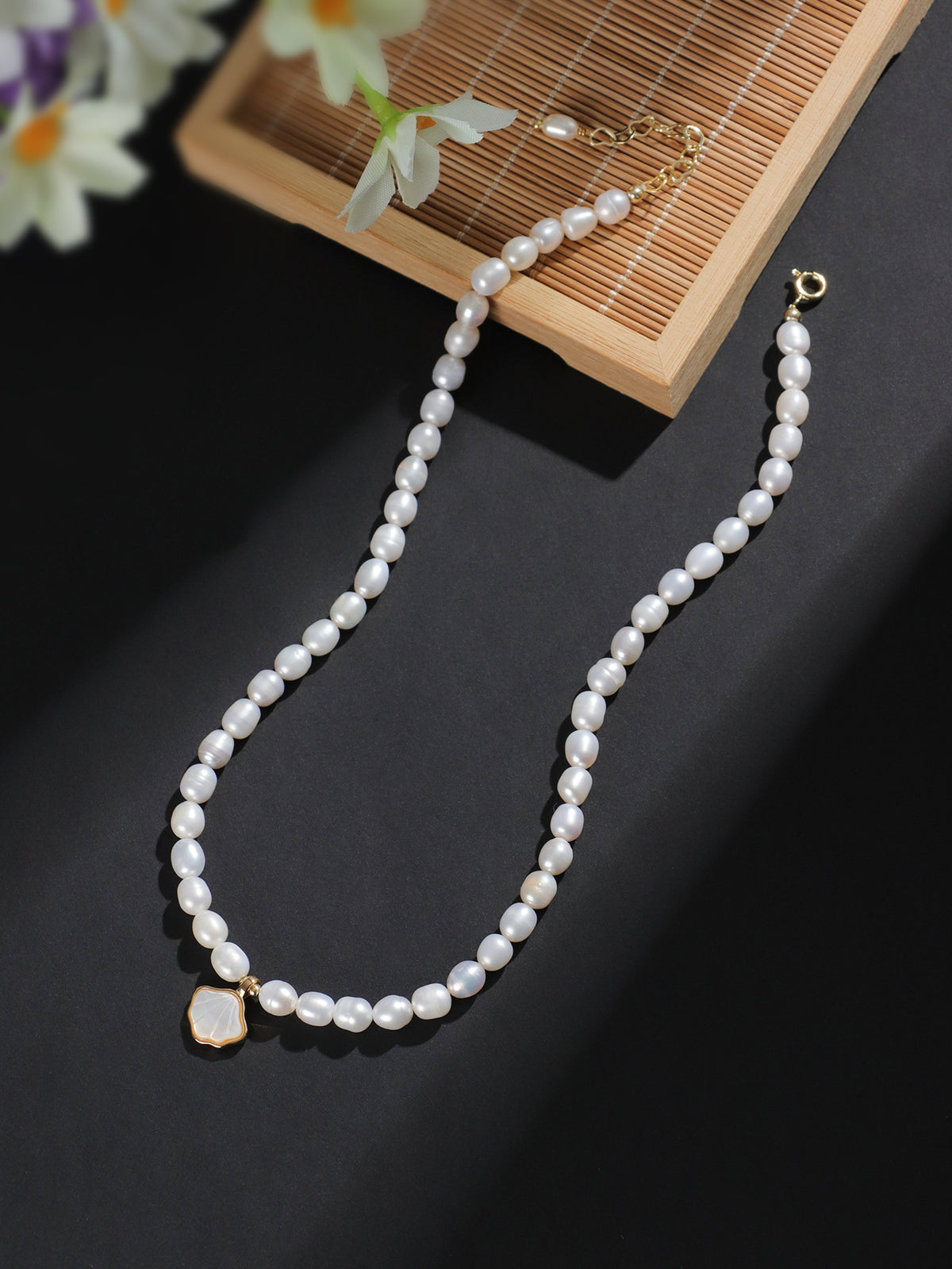Freshwater Pearl Ginkgo Leaf Necklace