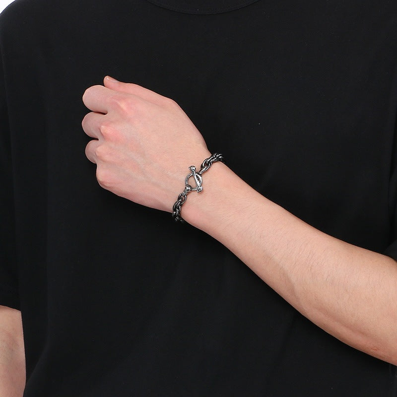 Punk Dark Wind Titanium Steel Bone Ot Buckle Bracelet – & Antique Unisex