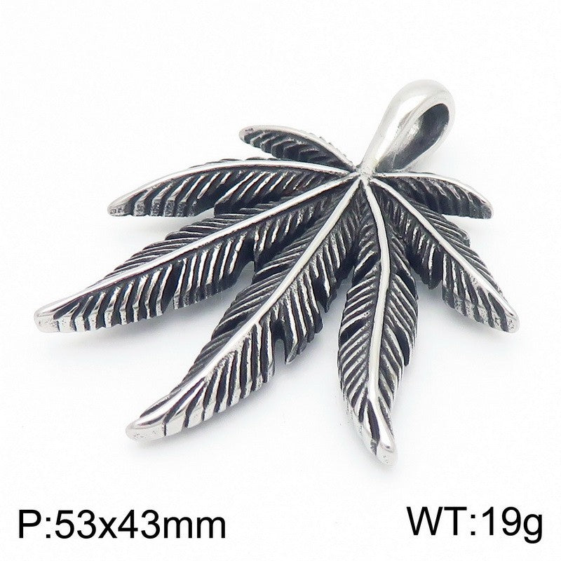 Vintage Plant Maple Leaf Straight Batch, Punk Stainless Steel Turquoise Leaf Men's Pendant Necklace