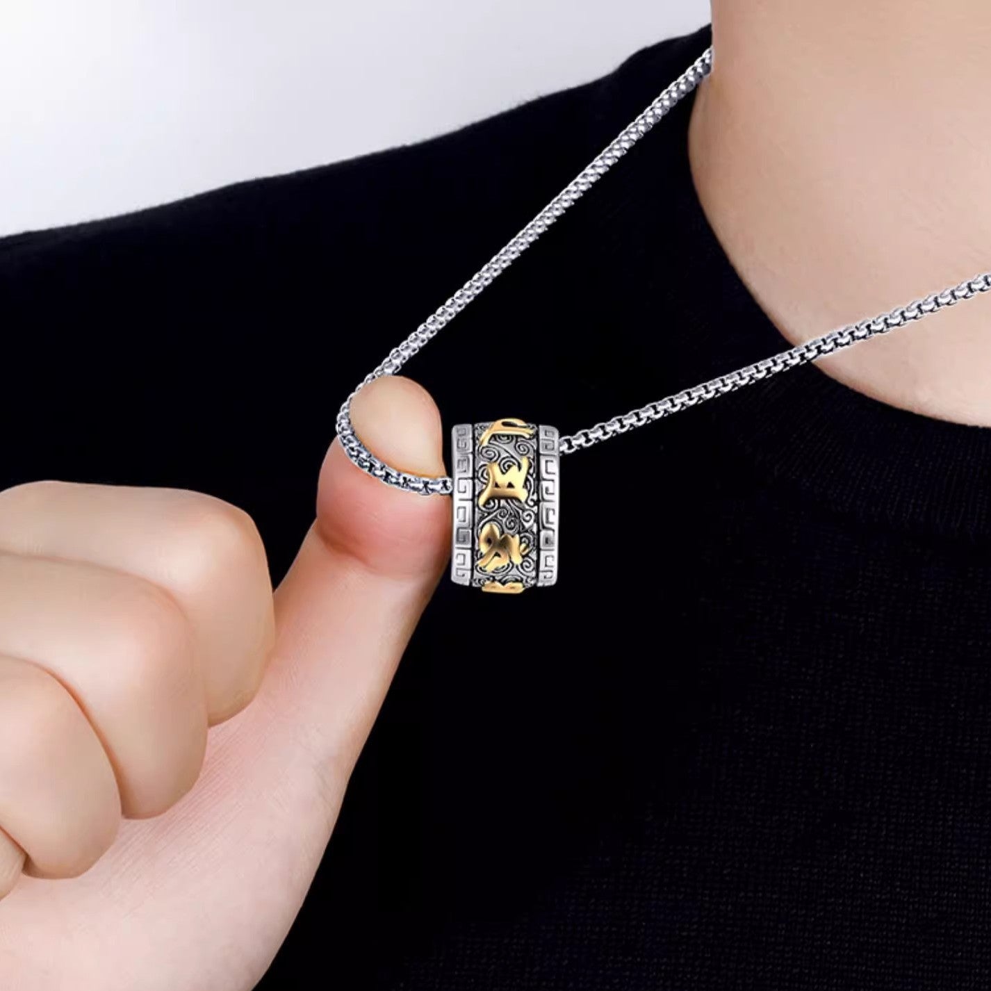 Planderful Jewelry Everyday Genie Stainless Steel Necklace Mens With Mantra Beads Pendant