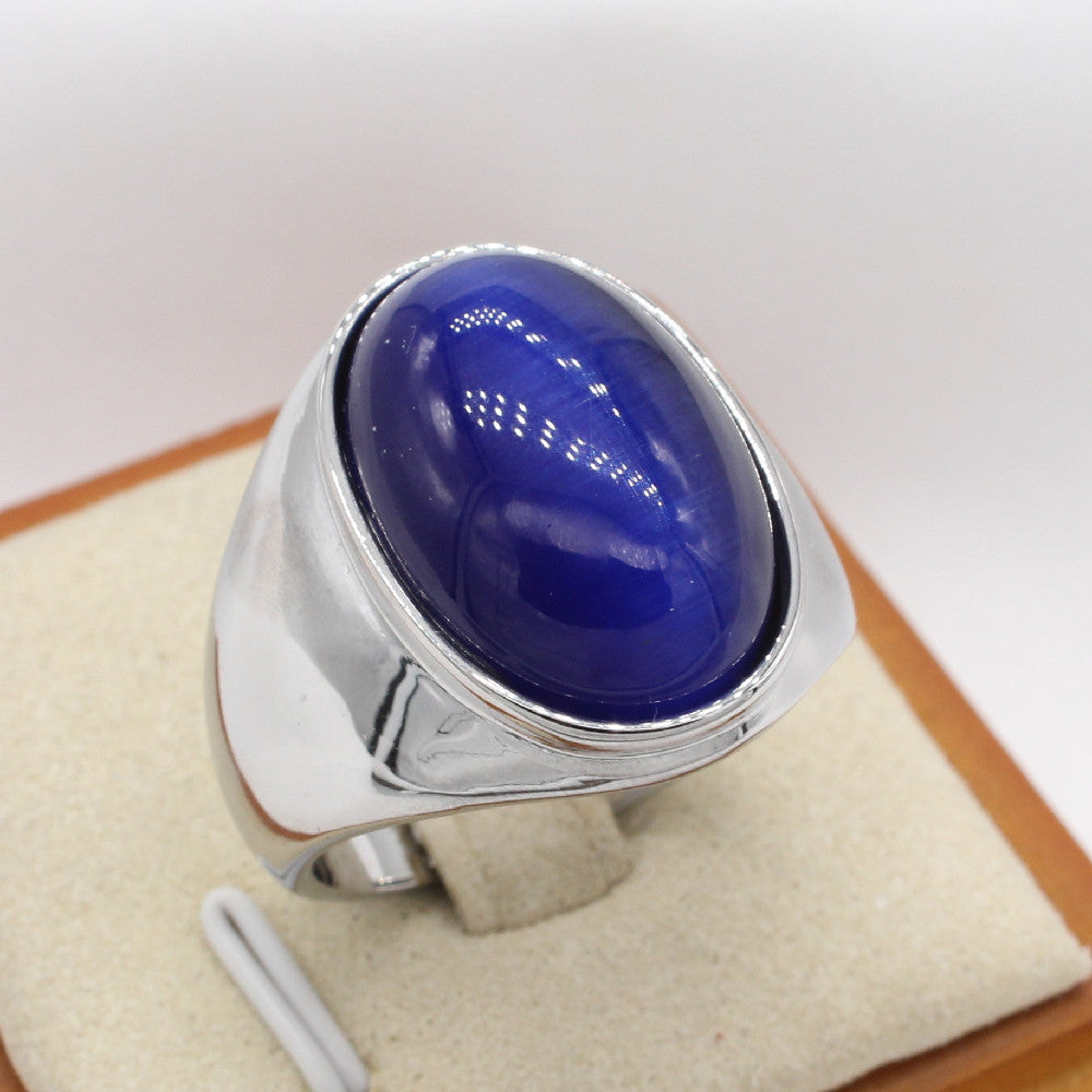 Planderful Oval Opal Ring Unisex Titanium Steel Durable Retro Style For Men And Women