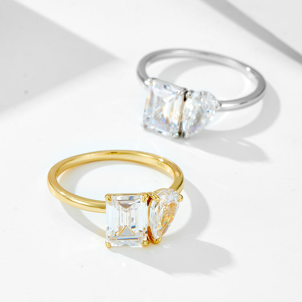 Planderful S925 Sterling Silver Geometric Water Drop Ring with Zircon for Women Light Luxury Fashion