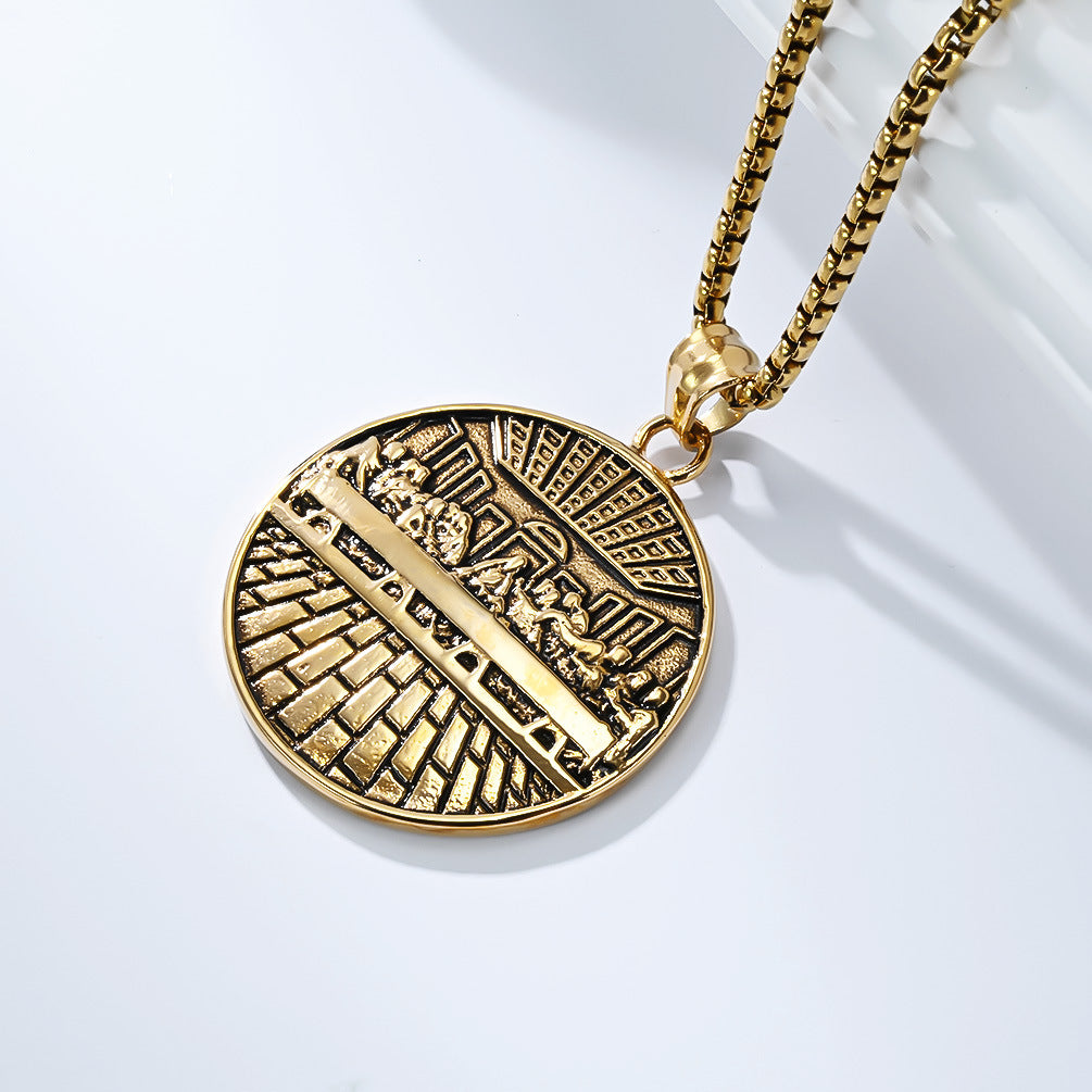 Planderful Titanium Steel Necklace Mens Retro Hip Hop Pendant Literary Style Gift Icon