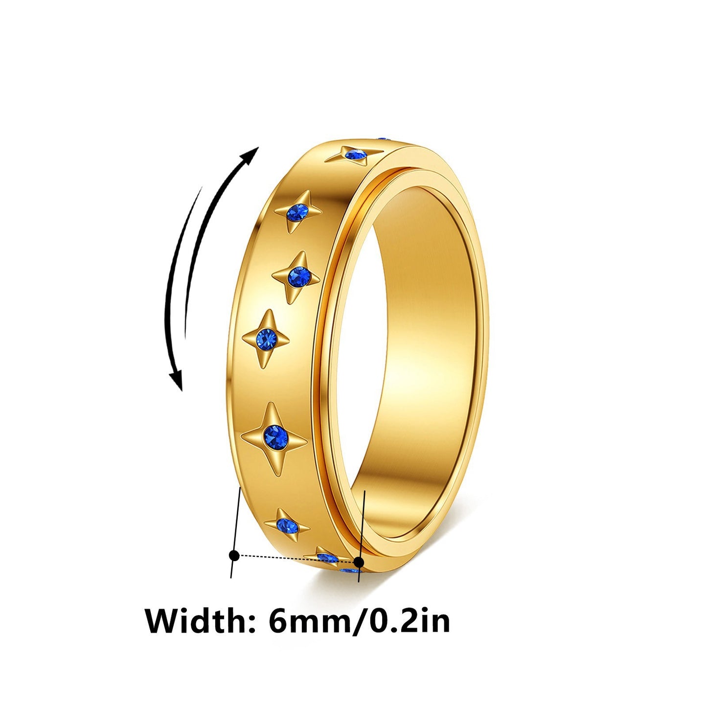 Planderful Rotatable Zircon Star Ring Stainless Steel for Women and Men Unisex Couple Decompression Jewelry