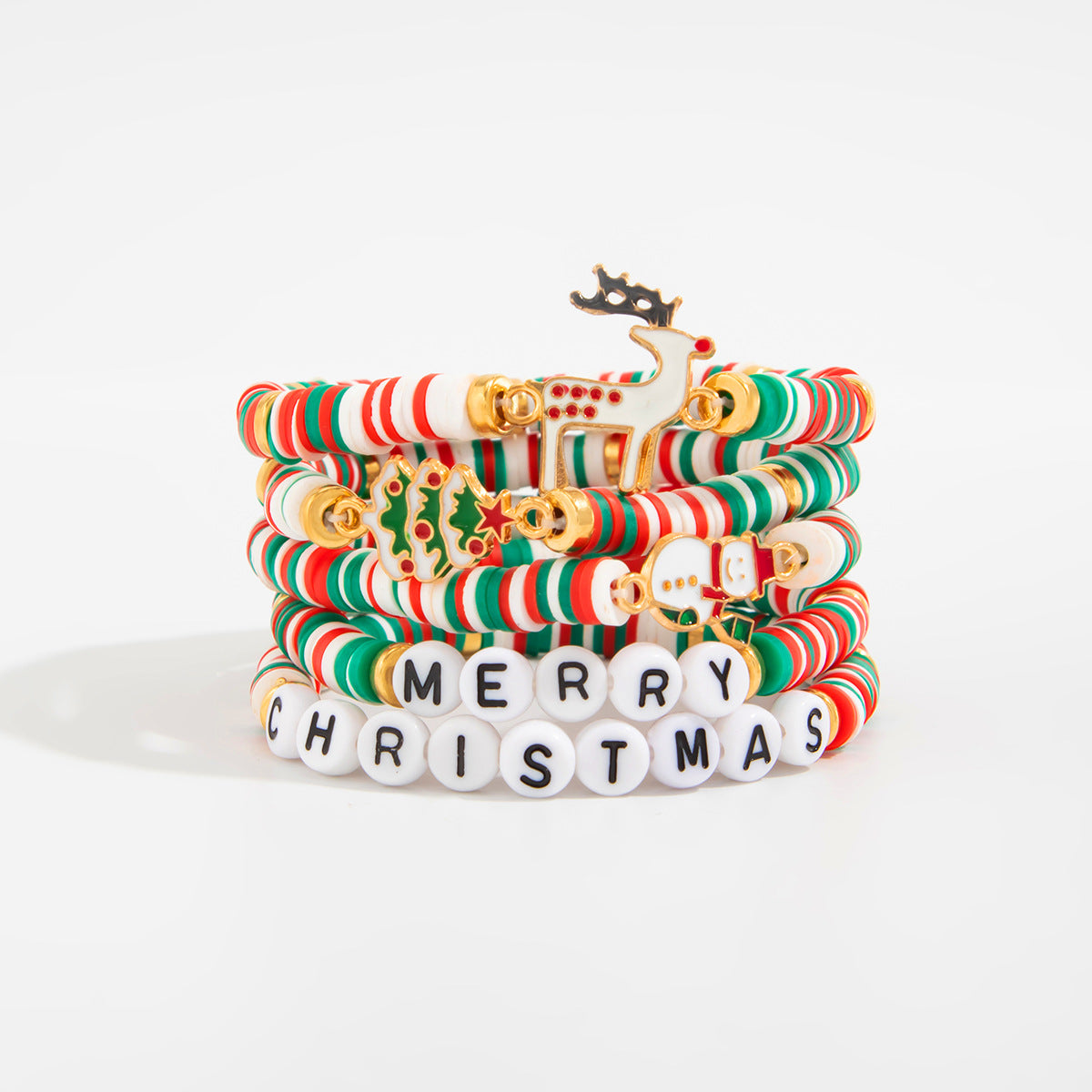 Santa Claus Beaded Bracelet Set With Stacked Letter Beads By Planderful Collection Festive Jewelry For Holiday Shoppers