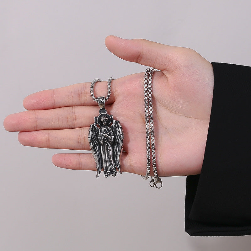 Steel Necklace – Vintage Angel Wing Pendant For Everyday Wear, Gift Idea By Planderful