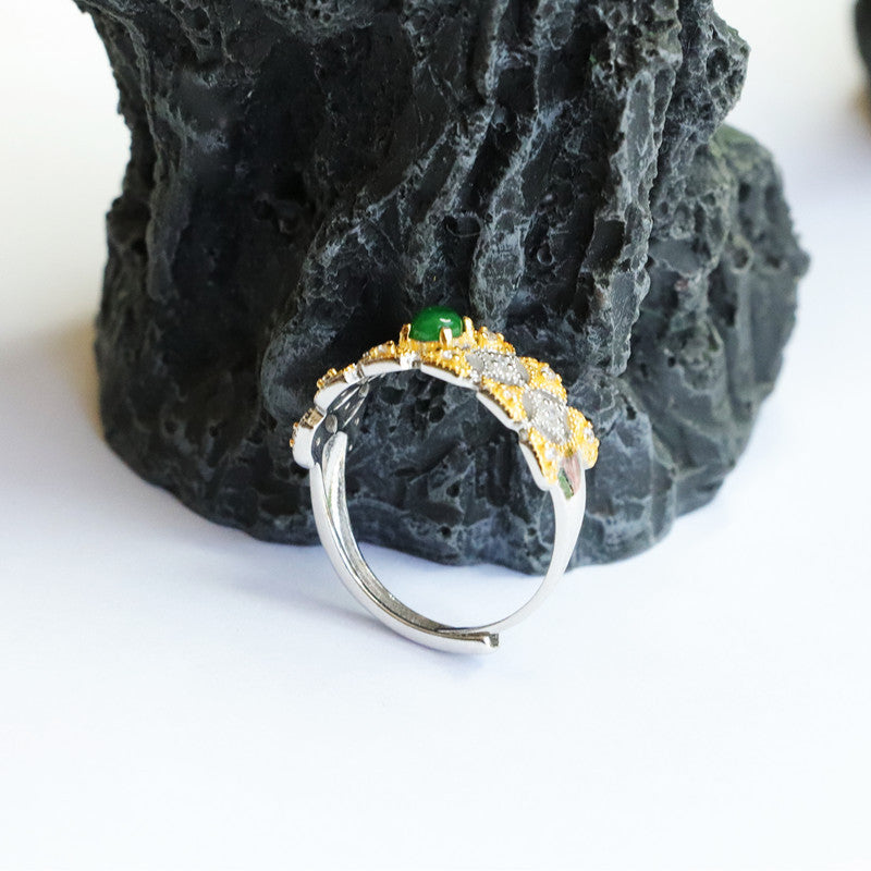 Icy Green Jadeite Openwork Star 925 Silver Ring
