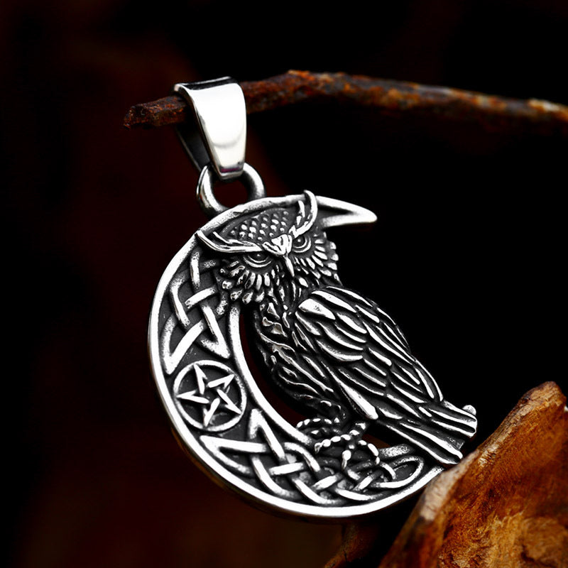 Nordic Celtic Knot Stainless Steel Moon Owl Pendant for Men