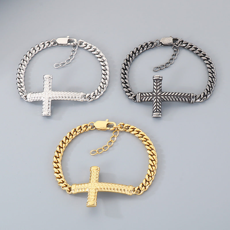 Adjustable – Rock Hip Hop Twist Cross Layered Cuban Chain Titanium Steel Men's Bracelet