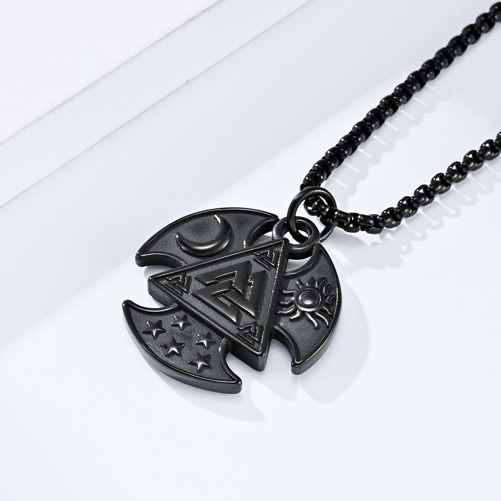 Planderful Viking Odin Tomahawk Necklace Titanium Steel Triangle Knot Pendant For Men