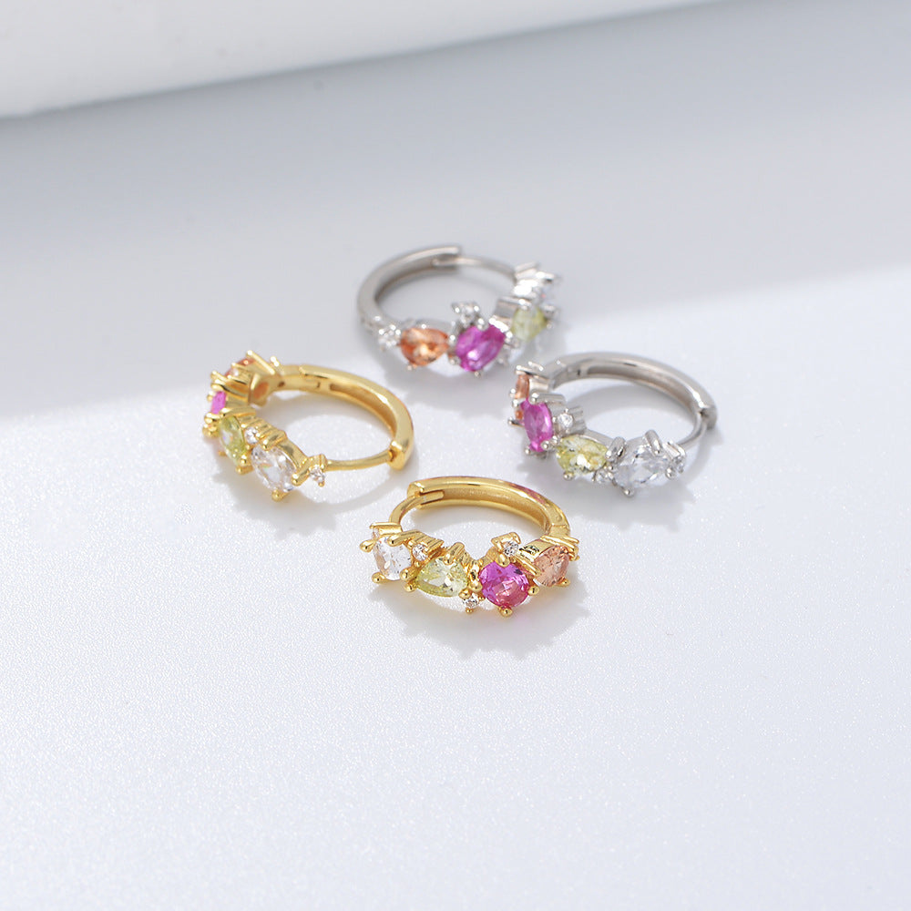 S925 Sterling Silver Colored Zircon Ear Buckle Earrings Sense Mori Fairy Earrings