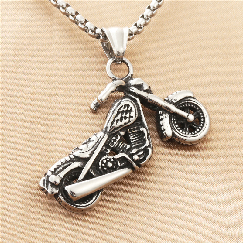 Custom Titanium Steel Motorcycle Pendant Necklace for Men - Retro Punk Style