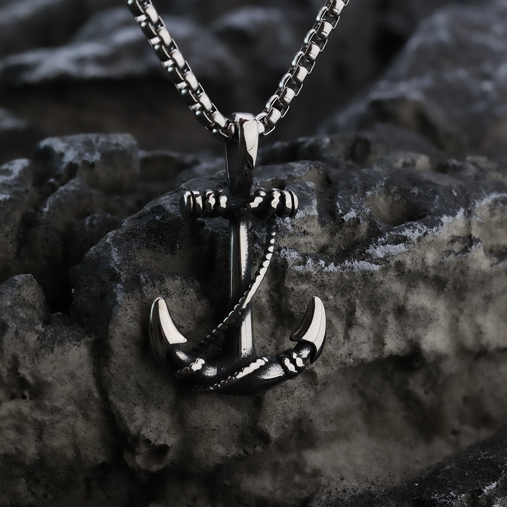 European And American Retro Stainless Steel Men's Pendant Viking Warship Anchor Necklace