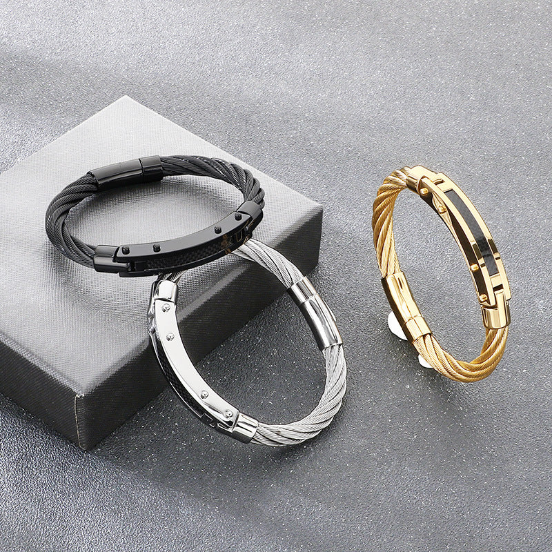 Hip-Hop Style Carbon Fiber Curved Bar – Braided Wire Steel Wire Stainless Steel Men's Bracelet