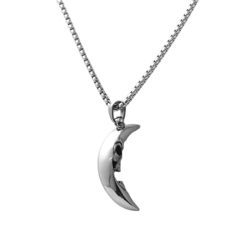 Men's Retro Titanium Steel Moon Skull Pendant Necklace - Trendy Personalized Jewelry