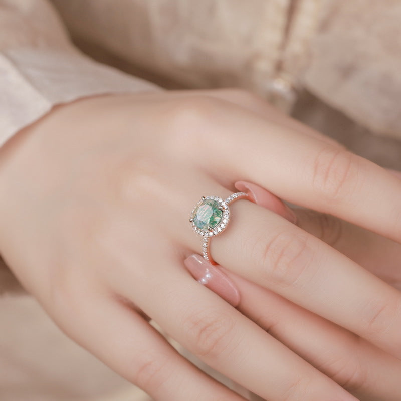 Planderful Jewelry Sterling Silver Agate Ring For Women With Inlaid Aquatic Stone