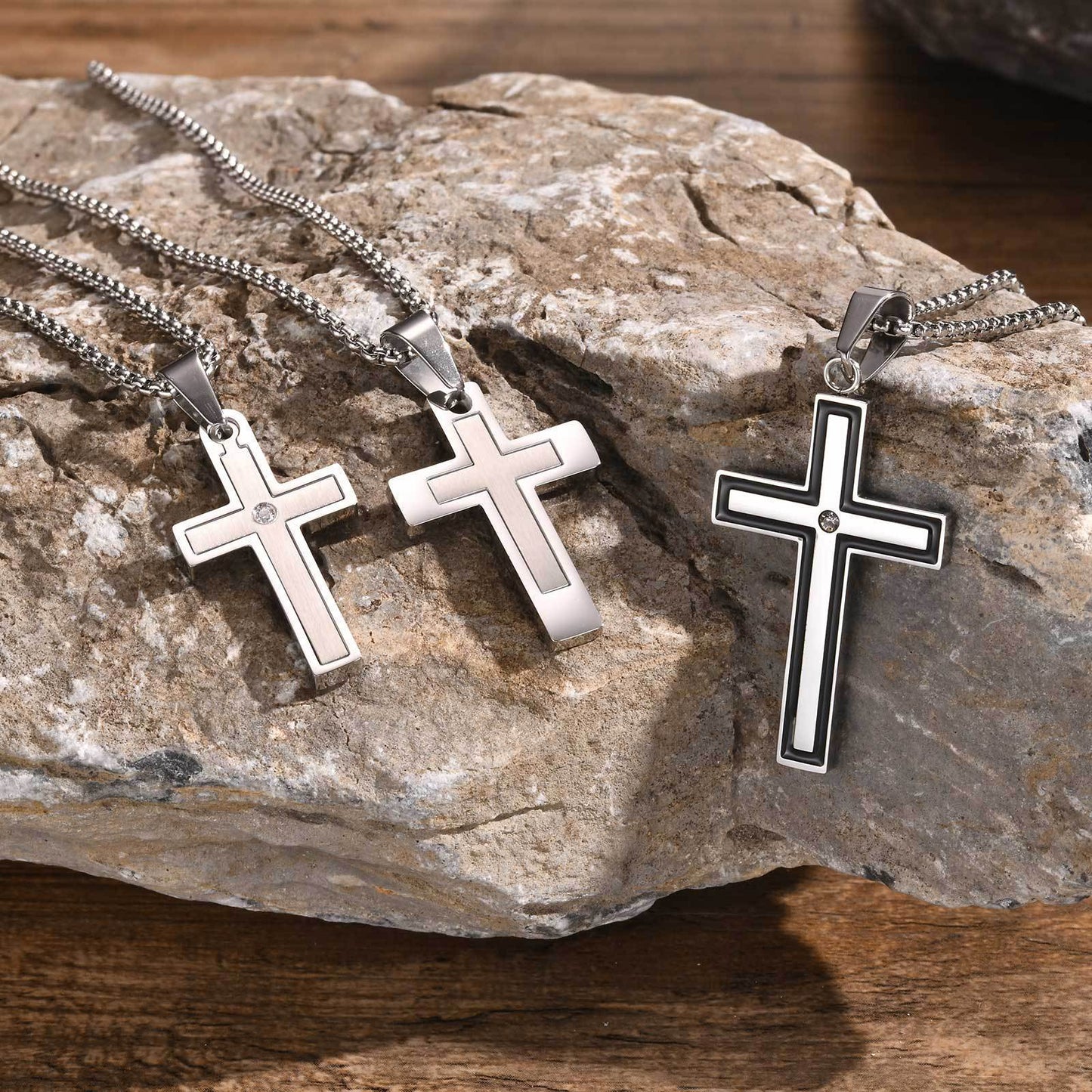 Planderful Mens Cross Pendant Necklace Durable Steel