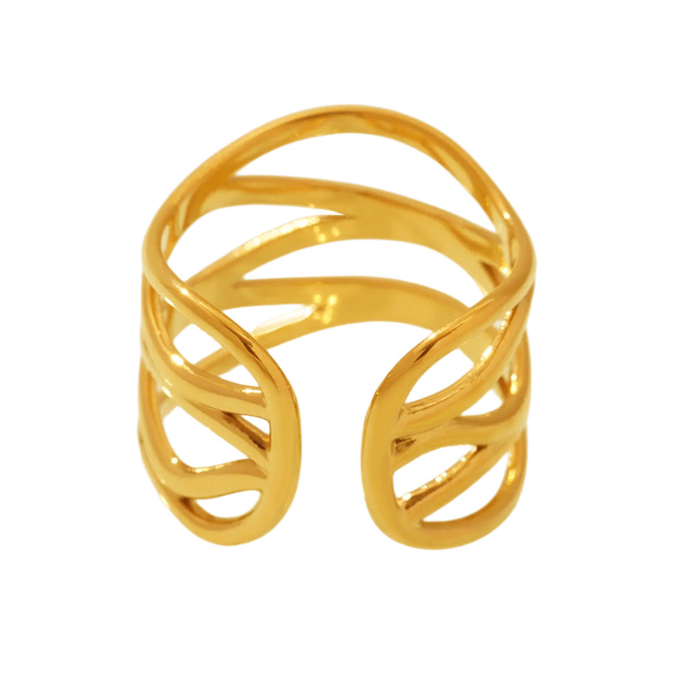 Planderful Open Ring Hollow Line Gold Stainless Everyday