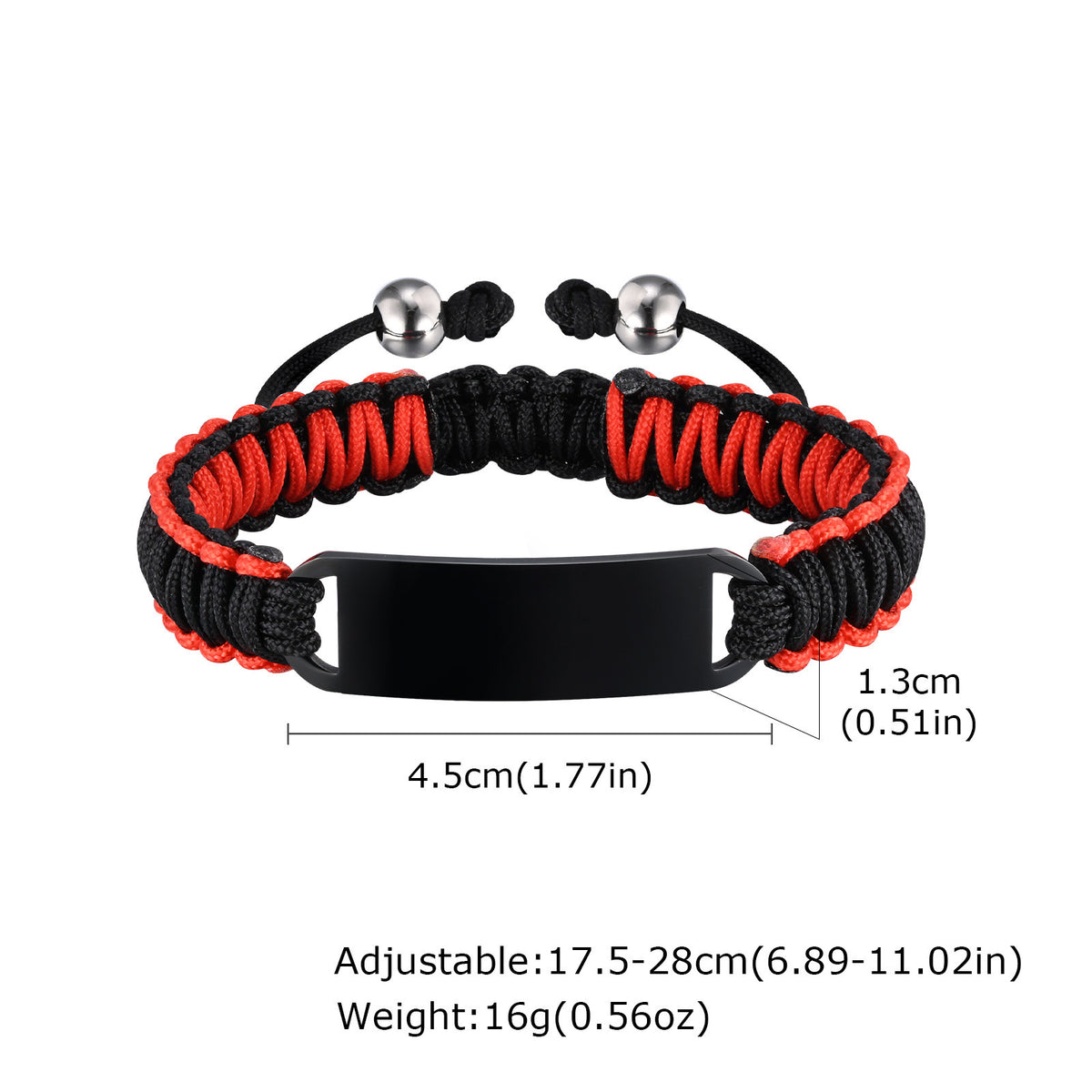 Men's Stainless Steel Curved Red & Black Nylon Rope Woven Adjustable Hand Rope Bracelet