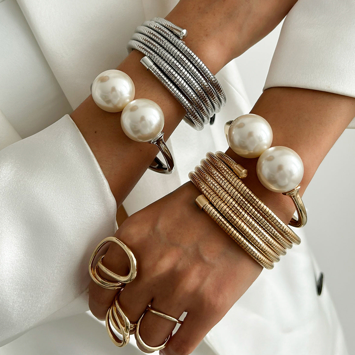 Planderful Vienna Verve Layered Pearl Bracelet For Women Bold Multi Layer Metal Clasp Statement Jewelry