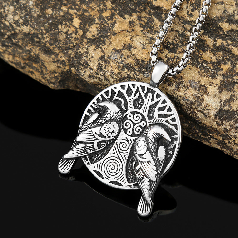 Foreign Trade Viking Odin Crow Titanium Steel Necklace